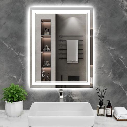 32x24 Inch LED Bathroom Mirror with Lights, 3 Colors Dimmable LED Vanity Mirror, Front and Back Lit, Anti-Fog, Memory Function, Shatterproof Tempered Glass, ETL Listed, Wall Mounted Makeup Mirror in Kuwait