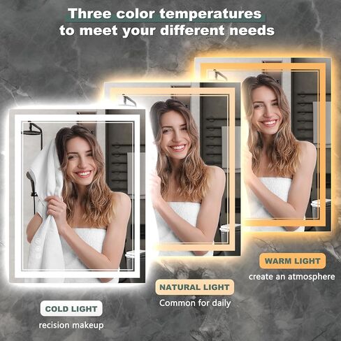 32x24 Inch LED Bathroom Mirror with Lights, 3 Colors Dimmable LED Vanity Mirror, Front and Back Lit, Anti-Fog, Memory Function, Shatterproof Tempered Glass, ETL Listed, Wall Mounted Makeup Mirror in Kuwait