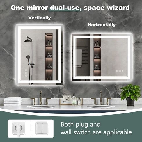 32x24 Inch LED Bathroom Mirror with Lights, 3 Colors Dimmable LED Vanity Mirror, Front and Back Lit, Anti-Fog, Memory Function, Shatterproof Tempered Glass, ETL Listed, Wall Mounted Makeup Mirror in Kuwait