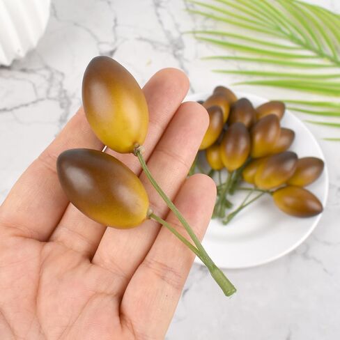 Artificial Olives with Stem, 20 Pcs Fake Lifelike Simulation Olives Foam Fruit for Home Kitchen Cabinet Food Photography Props, Brown in Kuwait