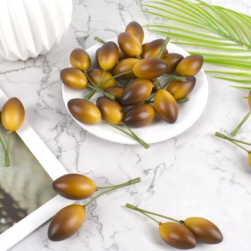 Artificial Olives with Stem, 20 Pcs Fake Lifelike Simulation Olives Foam Fruit for Home Kitchen Cabinet Food Photography Props, Brown in Kuwait