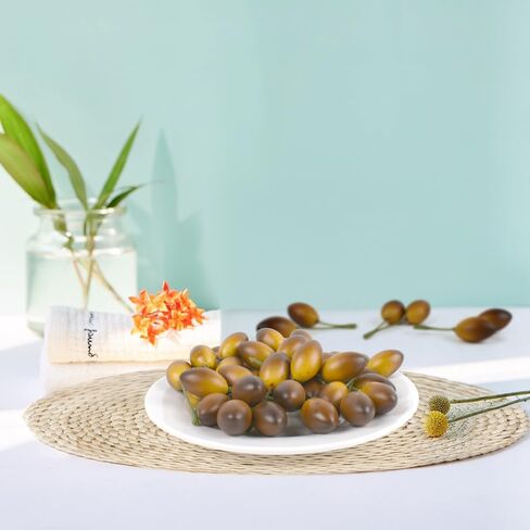 Artificial Olives with Stem, 20 Pcs Fake Lifelike Simulation Olives Foam Fruit for Home Kitchen Cabinet Food Photography Props, Brown in Kuwait