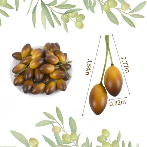 Artificial Olives with Stem, 20 Pcs Fake Lifelike Simulation Olives Foam Fruit for Home Kitchen Cabinet Food Photography Props, Brown in Kuwait
