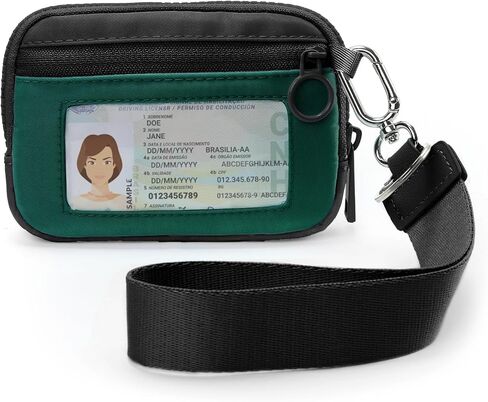 Coin Purse Mini Wallet for Women Small Zip Card Case with Clear ID Window Zipper Lightweight Portable Keychain Wallet,Blue and Yellow in Kuwait
