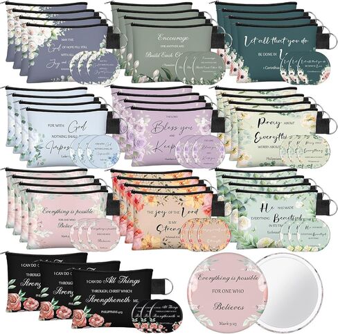 60pcs Christian Small Coin Purse for Women Christian Compact Mirrors Bulk Inspirational Bible Verse Mini Pouches Purse Makeup Mirror Gift for Easter Religious Baptism Travel Church Party in Kuwait