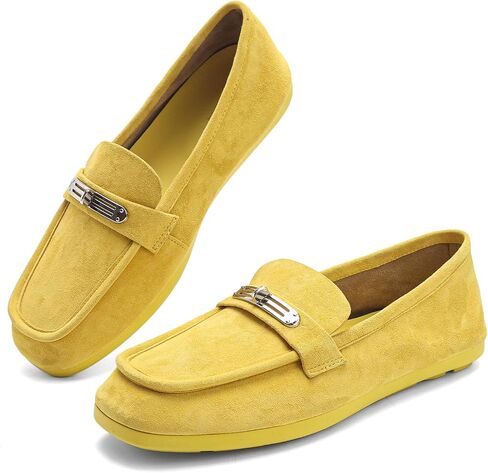 Women's Suede Slip On Loafers - Comfortable Tassel/Buckle Walking Shoes, Casual Office Driving Flats with Cushion Footbed, Handmade Soft Sole Working Shoes for Standing All Day in Saudi Arabia