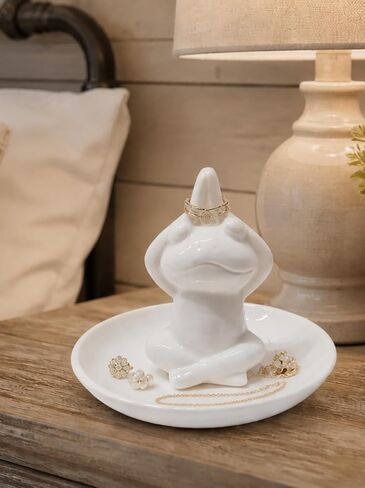 Ceramic Yoga Frog Ring Holder – Yoga Pose Jewelry Tray for Vanity & Kitchen – Zen Meditation Trinket Dish, Whimsical Home Decor & Frog Gifts for Women in Saudi Arabia