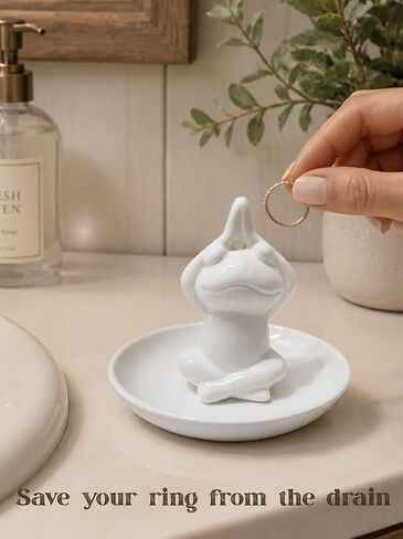 Ceramic Yoga Frog Ring Holder – Yoga Pose Jewelry Tray for Vanity & Kitchen – Zen Meditation Trinket Dish, Whimsical Home Decor & Frog Gifts for Women in Saudi Arabia