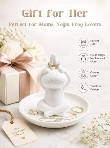 Ceramic Yoga Frog Ring Holder – Yoga Pose Jewelry Tray for Vanity & Kitchen – Zen Meditation Trinket Dish, Whimsical Home Decor & Frog Gifts for Women in Saudi Arabia