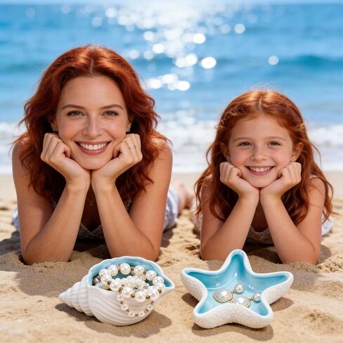 Ocean Themed Ceramic Jewelry Dish, Aqua Blue Seashell Ring Holder Tray for Earrings & Necklaces, Decorative Vanity Organizer for Dresser Top, Bathroom Sink, Gift for Her (Starfish) in Saudi Arabia
