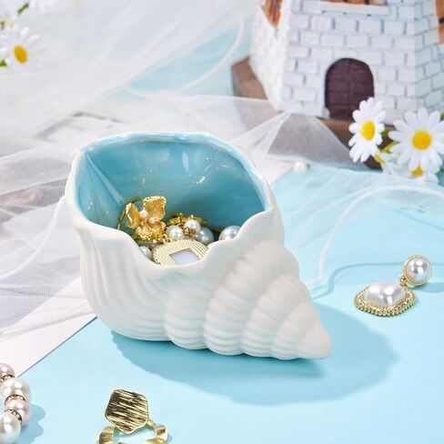 Ocean Themed Ceramic Jewelry Dish, Aqua Blue Seashell Ring Holder Tray for Earrings & Necklaces, Decorative Vanity Organizer for Dresser Top, Bathroom Sink, Gift for Her (Starfish) in Saudi Arabia