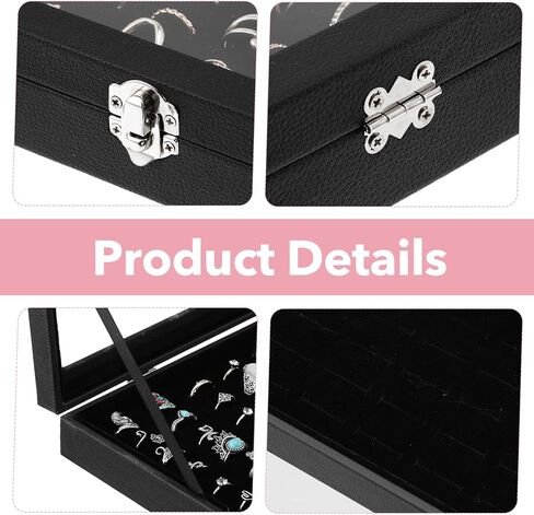 2 Pack Ring Organizer Tray 100 Slots, Velvet Ring Holder with Clear Acrylic Lid, Stackable Jewelry Display Case for Rings Earrings Studs, for Store Showcase Home Dresser Travel (Black) in Saudi Arabia