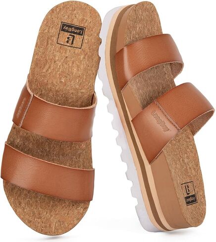 LongBay Women's Platform Slide Sandals with Arch Support Comfortable Slip On Lightweight Non Slip Sole Two Straps for Beach Vacation in Kuwait