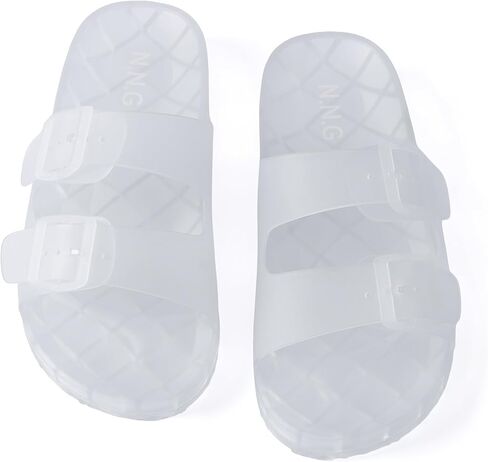 Women Jelly Waterproof Sandals Cute Clear Pool Slides Double Buckle Adjustable Straps Cushioned Arch Support Trendy Summer Beach Casual Shoes in Saudi Arabia