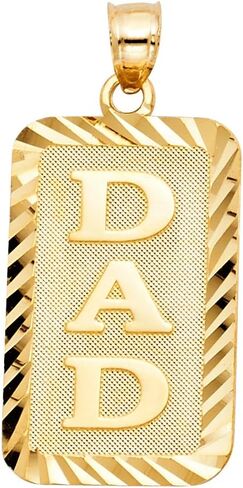 14k Yellow Gold Dad Charm Pendant (33mm x 18mm), with 18" Rolo Chain in Kuwait