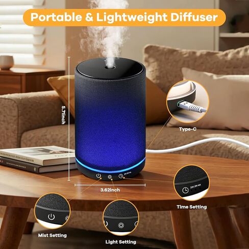 Essential Oil Diffuser with Fabric Cover 150ml Portable Aroma Diffuser Aromatherapy Oil Diffuser with 7 Colors LED, Scent Diffuser with Timer Function, Mini Humidifier for Bedroom Home Office in Saudi Arabia