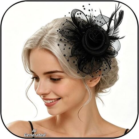 Tea Fascinator Hat for Women Feather Flower Fascinators Hat Flower Mesh Ribbons Headband Clip Tea Party Headwear in Kuwait