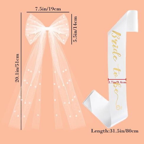 3 Pieces Bride To Be Veil Set Bow Bridal Veil with Clip Bride To Be Sash Heart Glasses with Pearls for Bachelorette Party Engagement Wedding Supplies, White in Saudi Arabia