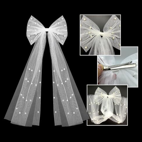 3 Pieces Bride To Be Veil Set Bow Bridal Veil with Clip Bride To Be Sash Heart Glasses with Pearls for Bachelorette Party Engagement Wedding Supplies, White in Saudi Arabia