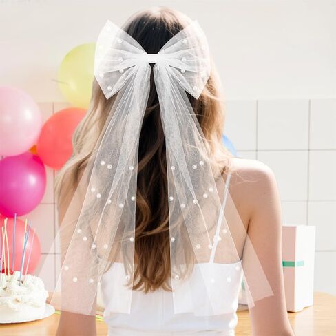 3 Pieces Bride To Be Veil Set Bow Bridal Veil with Clip Bride To Be Sash Heart Glasses with Pearls for Bachelorette Party Engagement Wedding Supplies, White in Saudi Arabia