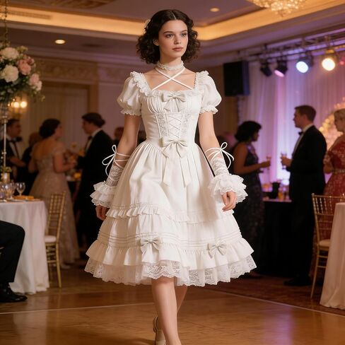 Womens Lolita Accessories, Lace Cuffs, Ruched Fingerless Gloves, Vintage Ballerina Ribbon Sleeve for Spring Summer in Kuwait