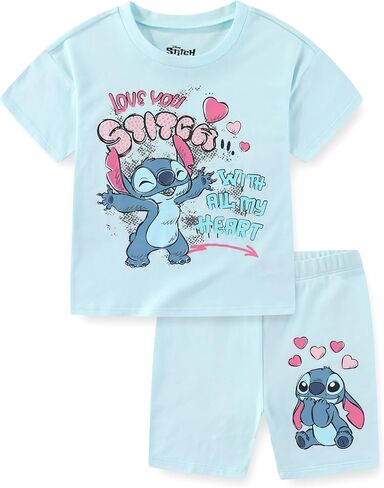 Disney Lilo & Stitch Girls Short Sleeve T-Shirt and Bike Shorts Set for Toddler to Big Kids in Kuwait