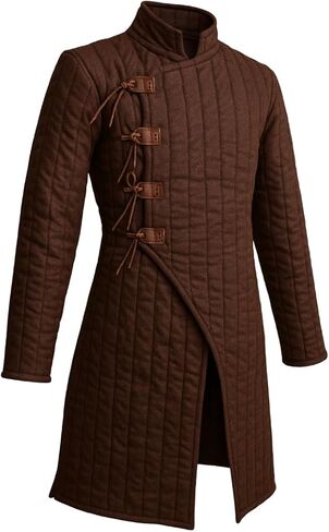 AnNafi® Medieval Thick Padded Gambeson Coat Aketon | Full Sleeves Brown Gambeson Armor Costume | Theatre Costumes Dress SCA in Kuwait