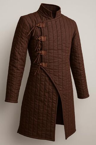 AnNafi® Medieval Thick Padded Gambeson Coat Aketon | Full Sleeves Brown Gambeson Armor Costume | Theatre Costumes Dress SCA in Kuwait
