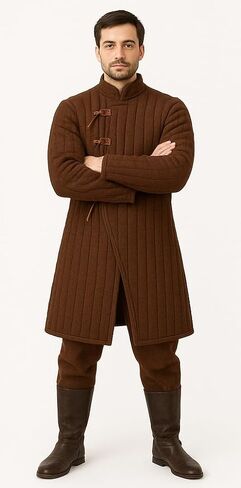 AnNafi® Medieval Thick Padded Gambeson Coat Aketon | Full Sleeves Brown Gambeson Armor Costume | Theatre Costumes Dress SCA in Kuwait