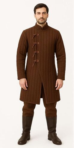 AnNafi® Medieval Thick Padded Gambeson Coat Aketon | Full Sleeves Brown Gambeson Armor Costume | Theatre Costumes Dress SCA in Kuwait