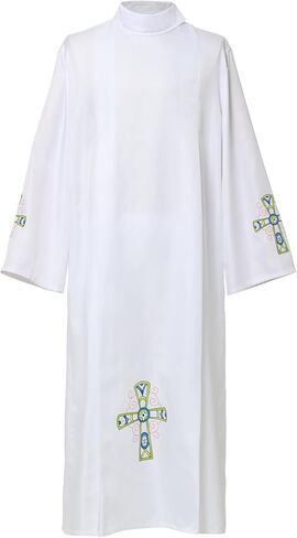 BLESSUME Unisex Clergy Worship Alb Vestments Robe with Cross Pattern in Kuwait