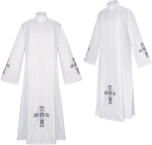 BLESSUME Unisex Clergy Worship Alb Vestments Robe with Cross Pattern in Kuwait