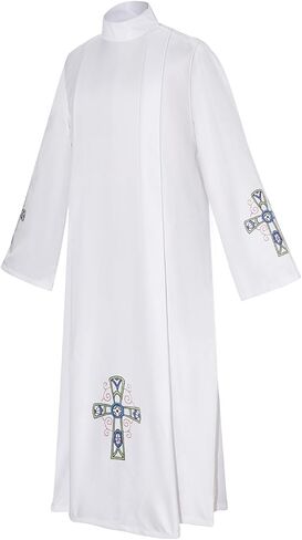 BLESSUME Unisex Clergy Worship Alb Vestments Robe with Cross Pattern in Kuwait
