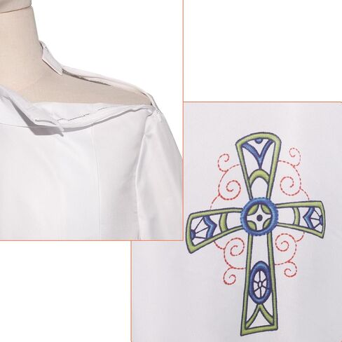 BLESSUME Unisex Clergy Worship Alb Vestments Robe with Cross Pattern in Kuwait
