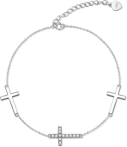 Sterling Silver 0.12 carat Natural Diamond Cross Bracelet for Women, Christian Jewelry Gifts for Her, 6.5-8.5 Inches in Kuwait