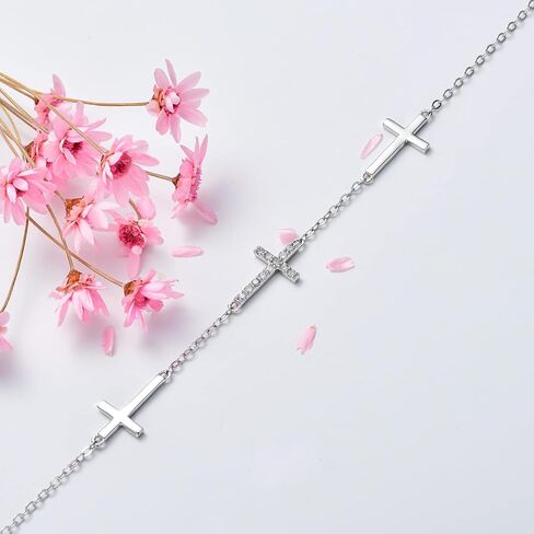 Sterling Silver 0.12 carat Natural Diamond Cross Bracelet for Women, Christian Jewelry Gifts for Her, 6.5-8.5 Inches in Kuwait