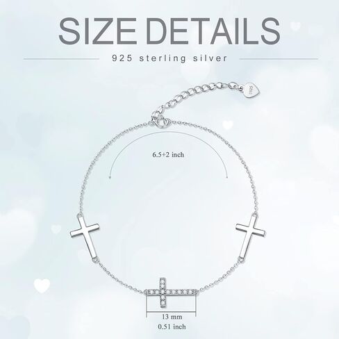 Sterling Silver 0.12 carat Natural Diamond Cross Bracelet for Women, Christian Jewelry Gifts for Her, 6.5-8.5 Inches in Kuwait