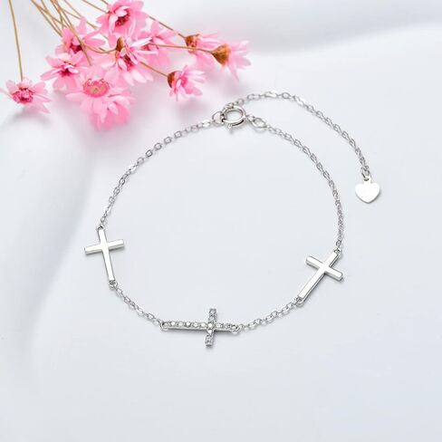 Sterling Silver 0.12 carat Natural Diamond Cross Bracelet for Women, Christian Jewelry Gifts for Her, 6.5-8.5 Inches in Kuwait