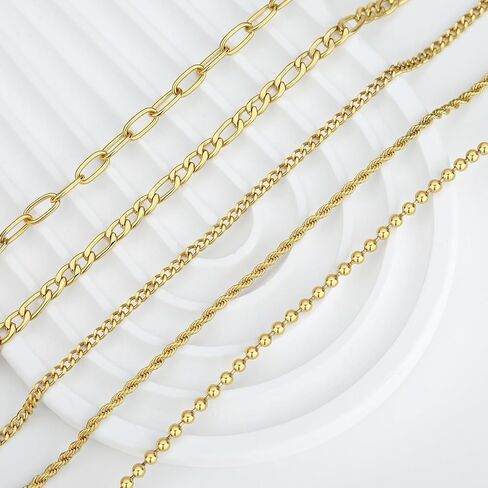 Gold Bracelet for Women Waterproof, 14K Gold Plated Stackable Link Bracelet Set Adjustable Paperclip Chain Cuban Rope Layered Jewelry Sets for Womens Mom Mother's Day Fashion Accessories in Saudi Arabia