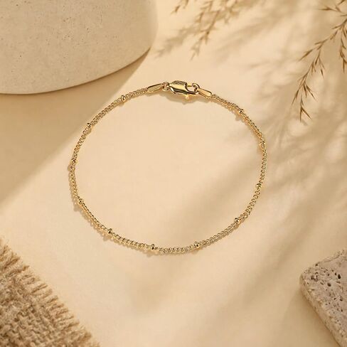 14K Gold Bracelet,Luxury 1.5mm Satellite Ball Station Chain for Women,6.5-7.5 Inches,Fine Jewelry Hypoallergenic Non-Tarnish Bracelet, Pulsera De Oro 14K Para Mujer in Saudi Arabia