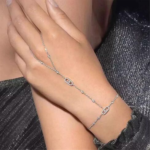 سوار سلسلة اليد للنساء مطرز بالألماس سوار بسيط سلسلة يد قابلة للتكديس مجوهرات يد عصرية وأنيقة (ذهبي وردي) in Kuwait