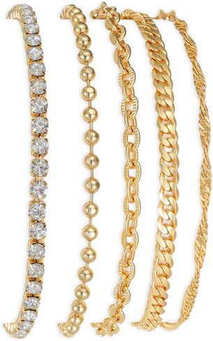 SEADAY 14K Gold Plated Stackable Bracelets for Women, 5 Piece Adjustable Tarnish-Resistant Hypoallergenic Fashion Jewelry Gifts in Kuwait