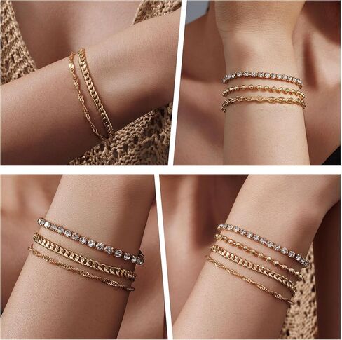 SEADAY 14K Gold Plated Stackable Bracelets for Women, 5 Piece Adjustable Tarnish-Resistant Hypoallergenic Fashion Jewelry Gifts in Kuwait