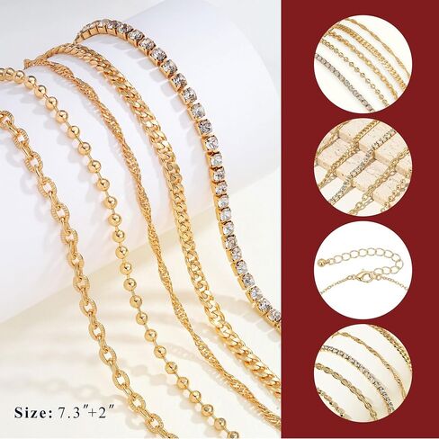 SEADAY 14K Gold Plated Stackable Bracelets for Women, 5 Piece Adjustable Tarnish-Resistant Hypoallergenic Fashion Jewelry Gifts in Kuwait
