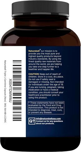 NatureBell Triple L-Carnitine 3000 مجم ** لكل وجبة، 240 كبسولة | مركب كارنيتين 3 في 1 مع إل-كارنيتين حمض الهيدروكلوريك، الكارنتين والطرطرات | غير معدل وراثيًا in Kuwait