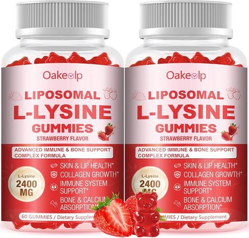 2 Pack Liposomal L-Lysine 2400mg & Vitamin C 1000mg Gummies - with D3 K2 Zinc, Magnesium, Echinacea - for Lips & Oral Wellness,Immune Support, Skin Health & Energy Boost in Kuwait