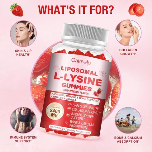 2 Pack Liposomal L-Lysine 2400mg & Vitamin C 1000mg Gummies - with D3 K2 Zinc, Magnesium, Echinacea - for Lips & Oral Wellness,Immune Support, Skin Health & Energy Boost in Kuwait