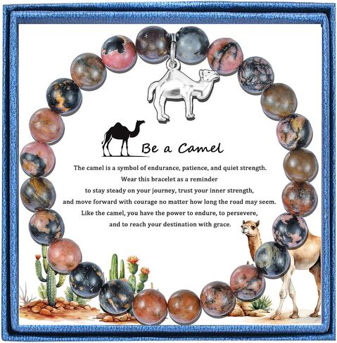 LIUANAN Spiritual Camel Bracelet for Women and Men, Picasso Jasper Natural Stone Beaded Bracelet, Healing Crystal Jewelry, Inspirational Gift for Strength, Patience, and Endurance in Saudi Arabia