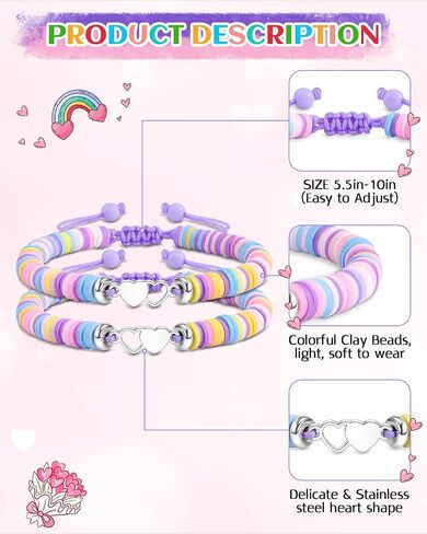 VGWON 2/3/4PCS Best Friend Matching Bracelets Hearted Beaded Bracelet for Women, Friendship Bracelets for Birthday and Graduation Gifts in Saudi Arabia