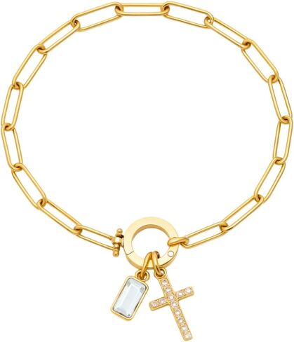 Personalized Cross Birthstone Bracelet for Women - Custom Gemstone Charm, Christian Gifts for Baptism Confirmation First Communion, Religious Faith Jewelry, Easter Gift with Premium Box in Saudi Arabia